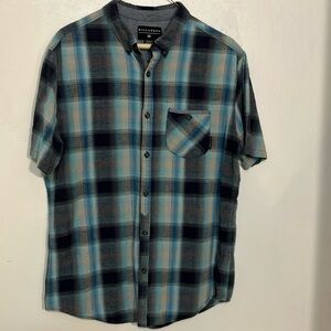 Billabong men’s plaid shirt sleeve button front shirt Flax Cotton blend Large